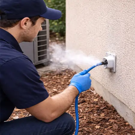 Technician cleaning dryer